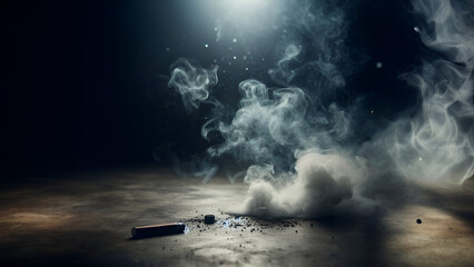 Smoke On Cement Floor With Defocused Fog In black Background