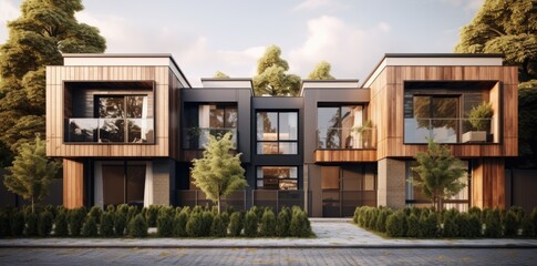 A rendering of a row of modern homes