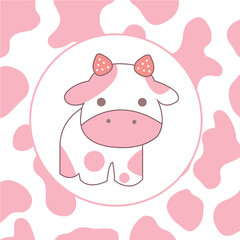 Kawaii cow cute pink cow Seamless Moo Pattern Vector Illustration Pink and white