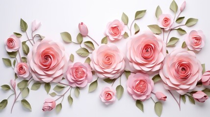 A bunch of pink roses on a white wall