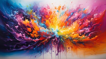 a vibrant explosion of colors, their intense hues radiating outward in a dynamic and chaotic display, symbolizing the raw energy and power of artistic expression.