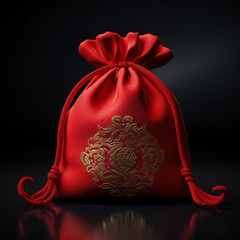 A lucky bag with a traditional ethnic pattern in red