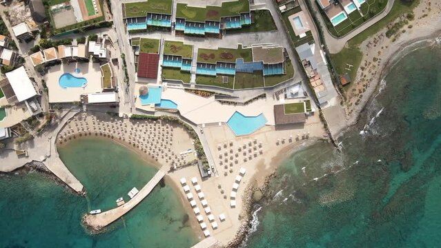 Aerial top view by drone of cretan landscape with sea.