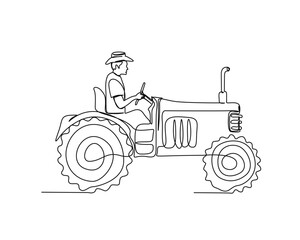 Continuous one line drawing of farmer's tractor. classic tractor  outline vector illustration. harvest and farming concept. Editable stroke.