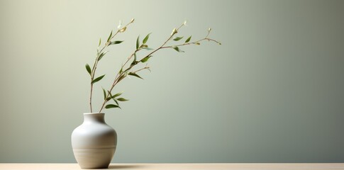 A white vase with a plant in it on a table