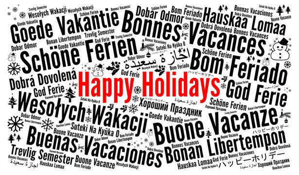 Happy holidays word cloud in different languages	