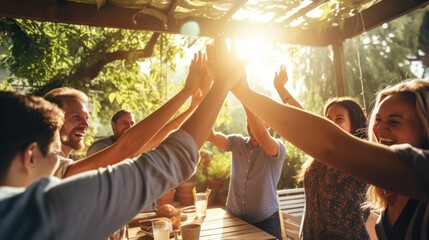 Close up of people hands from team building at wellness retreat with community and support. Volunteer, trust and solidarity concept.