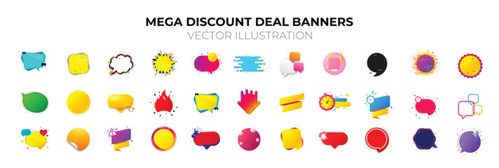 Promo price deal stickers. Special offer 3d speech bubble. Promotion flash coupons. Mega discount deal banners. Sale chat speech bubble. Discount offer sale banners pack