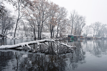 Zimowy krajobraz, okolice Wisły Czechowice Dziedzice, staw Kopalniak Polska  © Elżbieta Kaps