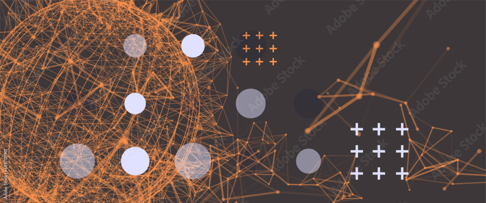 Aufkleber Abstract sphere background with plexus effect. 3D surface. Hand made vector illustration.