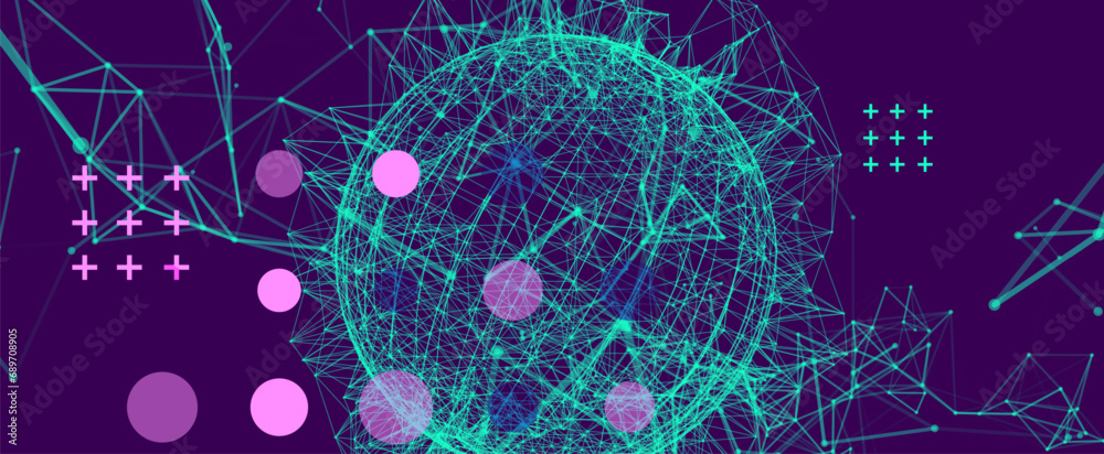 Aufkleber Abstract sphere background with plexus effect. 3D surface. Hand made vector illustration.