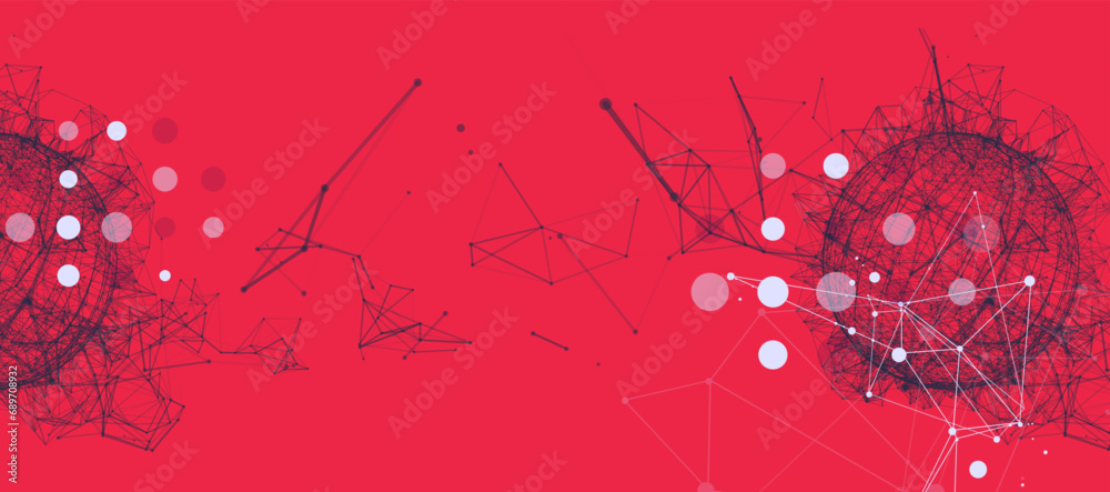 Poster Abstract sphere background with plexus effect. 3D surface. Hand made vector illustration.