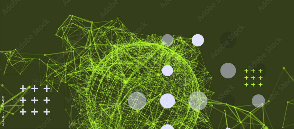 Aufkleber Abstract sphere background with plexus effect. 3D surface. Hand made vector illustration.