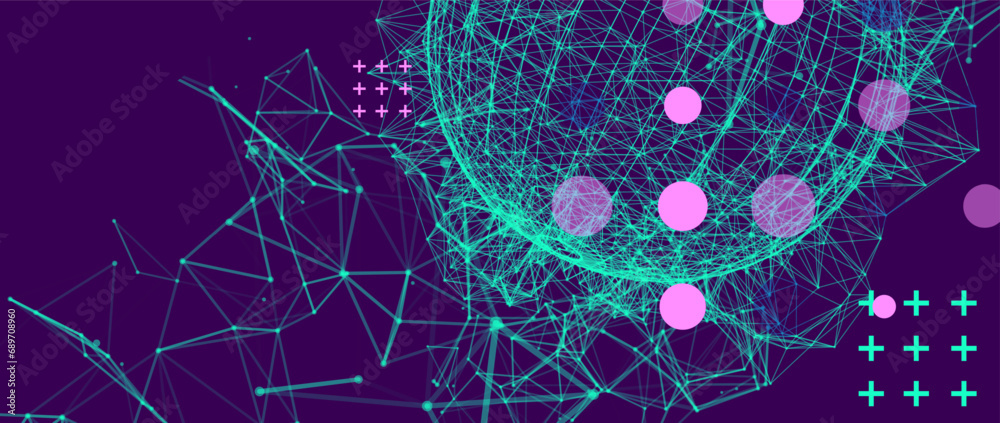 Aufkleber Abstract sphere background with plexus effect. 3D surface. Hand made vector illustration.