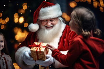 Fototapeta na wymiar Santa Claus presents a gift to a child28