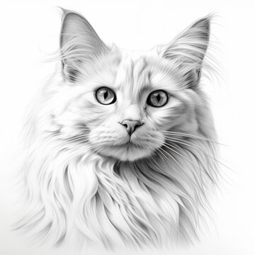 Pencil sketch world famous white black cat image Generative AI