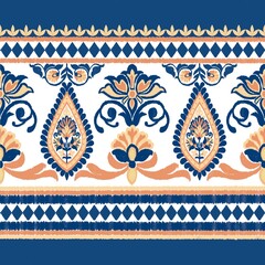 Embroidered floral pattern on white background, illustration, texture design, fabric, clothing, wrapping, decoration, sarong