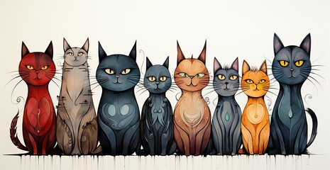 a group of cats in a row