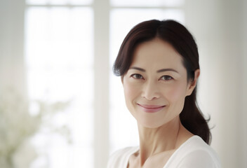 微笑む美しいアジア人の中年女性　AI生成
