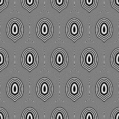 Fish scale wallpaper. Asian traditional ornament with repeated scallops. Repeated black roundish figures on white background. Seamless surface pattern design with rings. Grid motif. Digital paper.