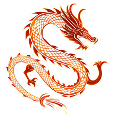 Red dragon on transparent background.
