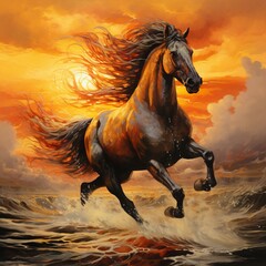 Rising sun running horse image Generative AI