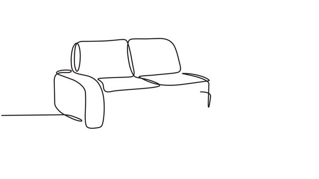 Continuous line animation video of sofa. Stylish furniture concept for living room interior in moving line animation video style. 4k videos