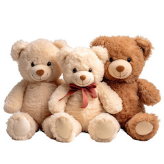 Cutout set of 3 stuffed animal toys isolated on transparent background