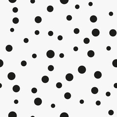 Simple minimalistic seamless pattern, black hand-drawn dots of different sizes on a white background. Sugar sprinkles, confetti. - obrazy, fototapety, plakaty