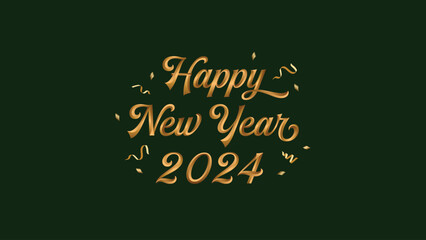 Fototapeta na wymiar Happy new year 2024. Lettering with golden color effect. Elegant design with ribbon and confetti. Vector illustration