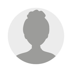 Vector flat illustration in grayscale. Avatar, user profile, person icon, profile picture. Business profile of a woman. Suitable for social media profiles, icons, screensavers and as a template.