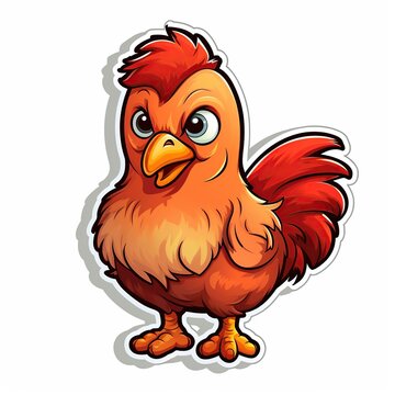 Sticker for funny and crazy chicken , cartoon, comic style, Generative AI