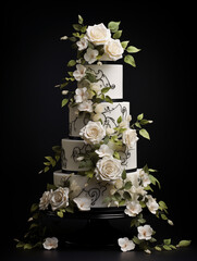 Wedding cake isolated on black background, ai generative
