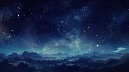 mountains and dark night sky with stars landscape, background in style of blue and purple