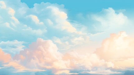 idyllic heaven with fluffy colorful clouds, soft and pastel cloudscape with natural light, beautiful natural background