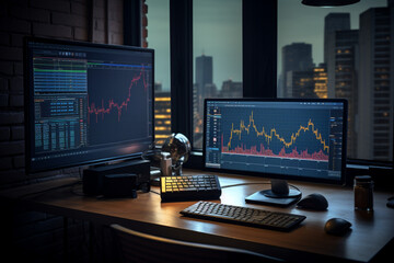 Naklejka premium Risk Management in Online Trading, Cryptocurrency Trading Trends, Social Trading Platforms, The Role of Artificial Intelligence in Trading, computer monitor with mouse and keyboard