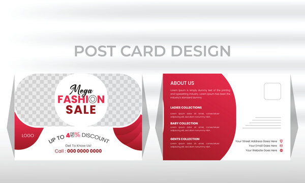 Modern fashion sale post card design, Creative Fashion sale Post card design template.
