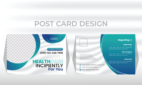 Vector medical postcard layout template, Minimal and creative business medical postcard design.