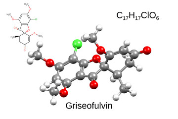 Chemical formula, structural formula and 3D ball-and-stick model of antifungal agent griseofulvin