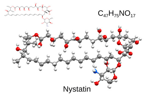 Chemical formula, structural formula and 3D ball-and-stick model of antifungal agent nystatin