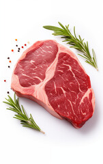A fresh cut steak on a white background