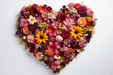 heart made of beautiful flowers, top view