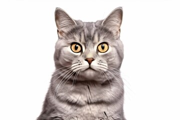 Captivating feline charm. Cute and adorable white kitten with grey markings isolated on white background. Playful british shorthair showcases beautiful fur and expressive eyes cat