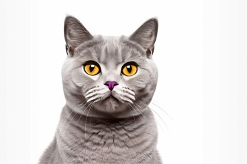 Obraz premium Captivating feline charm. Cute and adorable white kitten with grey markings isolated on white background. Playful british shorthair showcases beautiful fur and expressive eyes cat