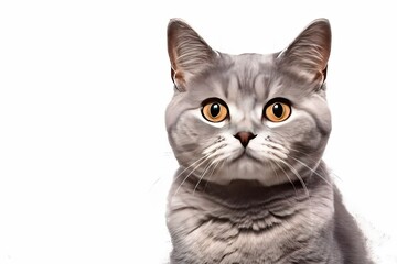 Captivating feline charm. Cute and adorable white kitten with grey markings isolated on white background. Playful british shorthair showcases beautiful fur and expressive eyes cat