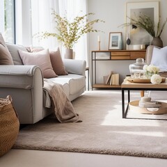 Close up of a beautiful carpet in the living room in a light colours