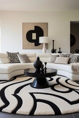Close up of a beautiful carpet in the living room in a black and white colours