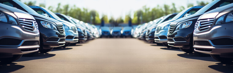 Obraz premium Cars in a row. Used car sales.