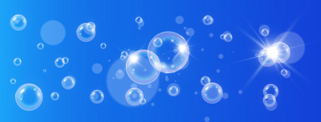 Modern realistic air bubbles under water.Illustration of air objects.
