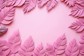 Fototapeta na wymiar Collection of tropical leaves and foliage plants on a pink background.